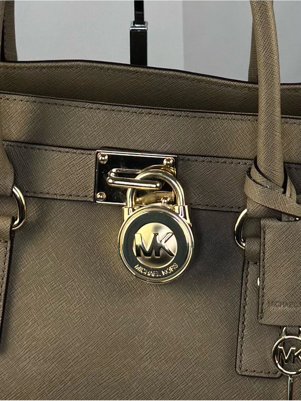 Michael Kors Taupe Leather Satchel with Gold Hardware
